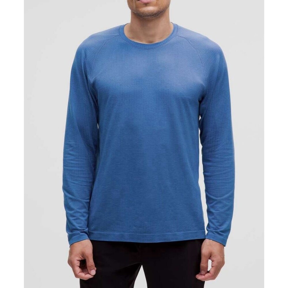 Lululemon Cotton Blend Waffle Knit Long Sleeve Shirt Dusty Royal Blue Large